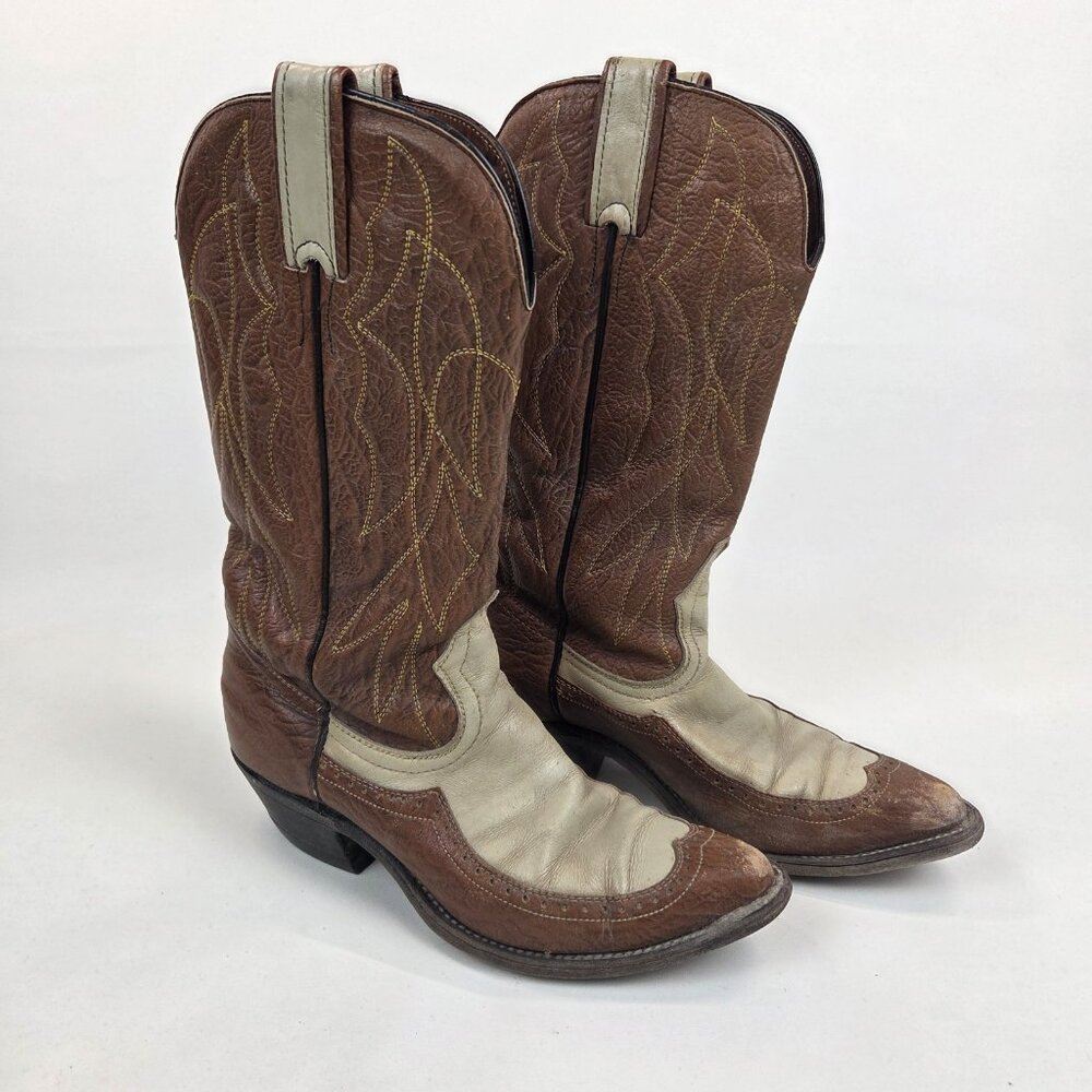 BOULET Cowboy Boots Women's Sz 7C Brown Tan Cowgirl Western Rodeo 471409458